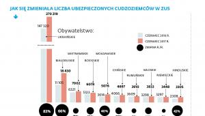 ZUS - liczba ubezpieczonych cudzoziemców
